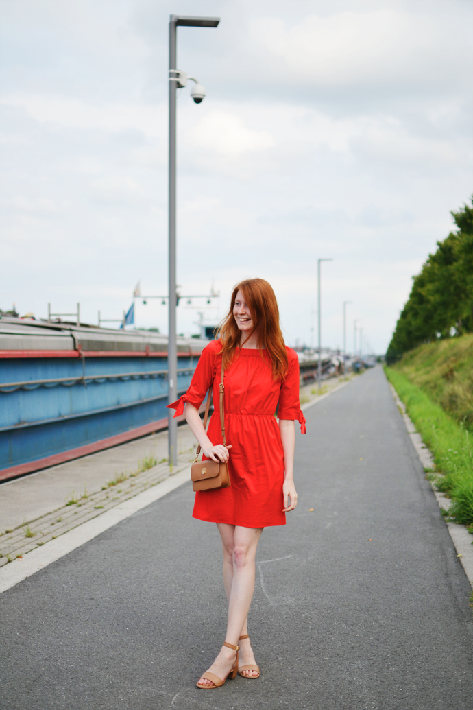 Redhead wearing red