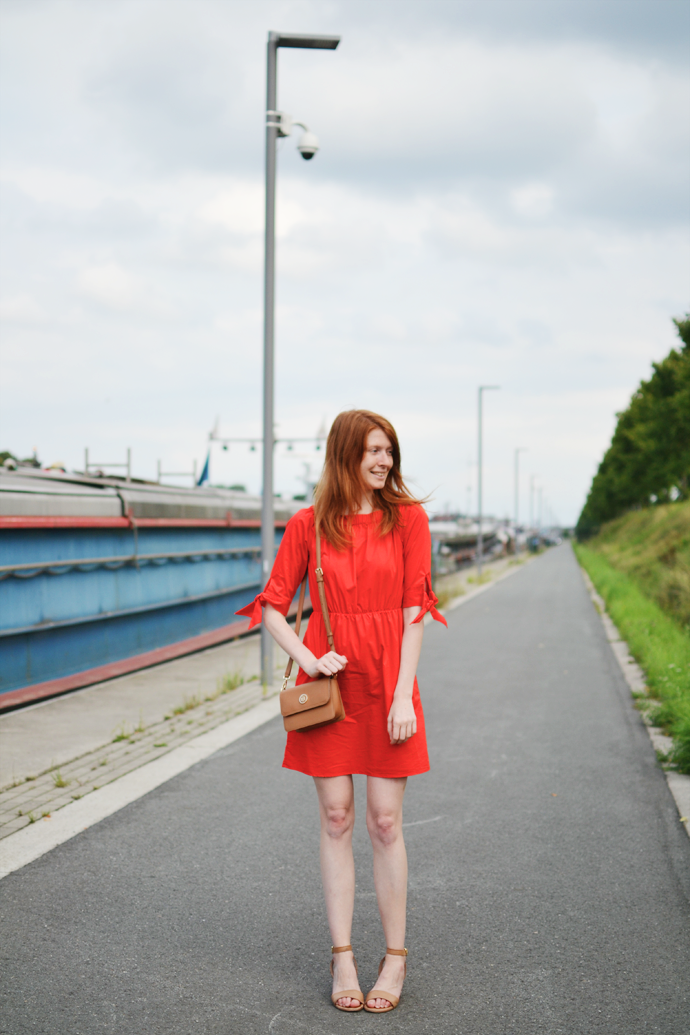 Redhead wearing red