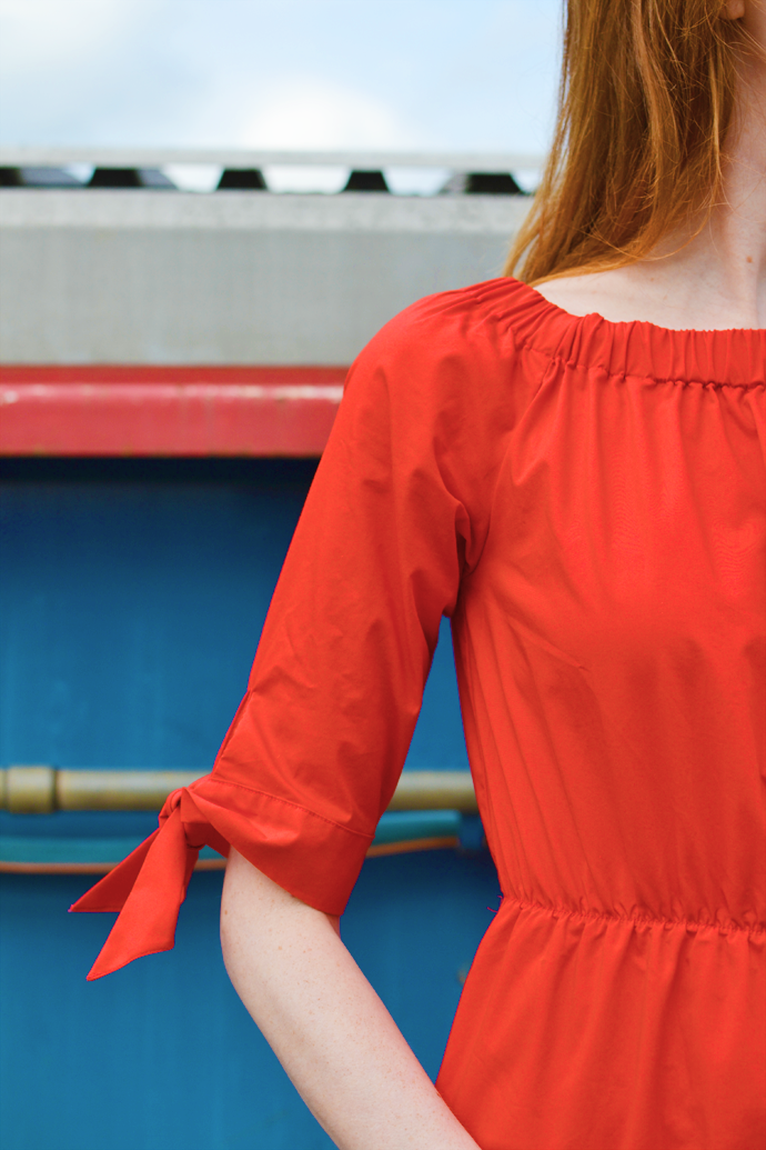 Redhead wearing red