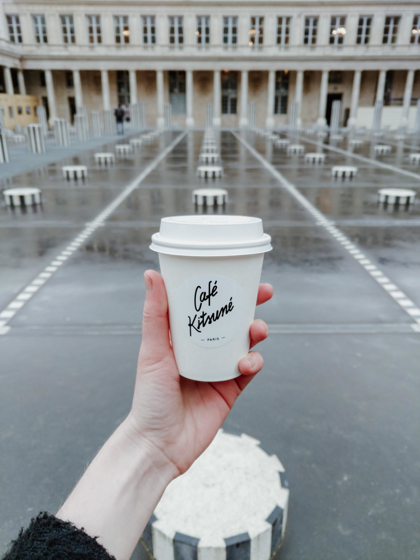 Café Kitsuné and Les Deux Plateaux Colonnes de Buren at Palais Royal in Paris