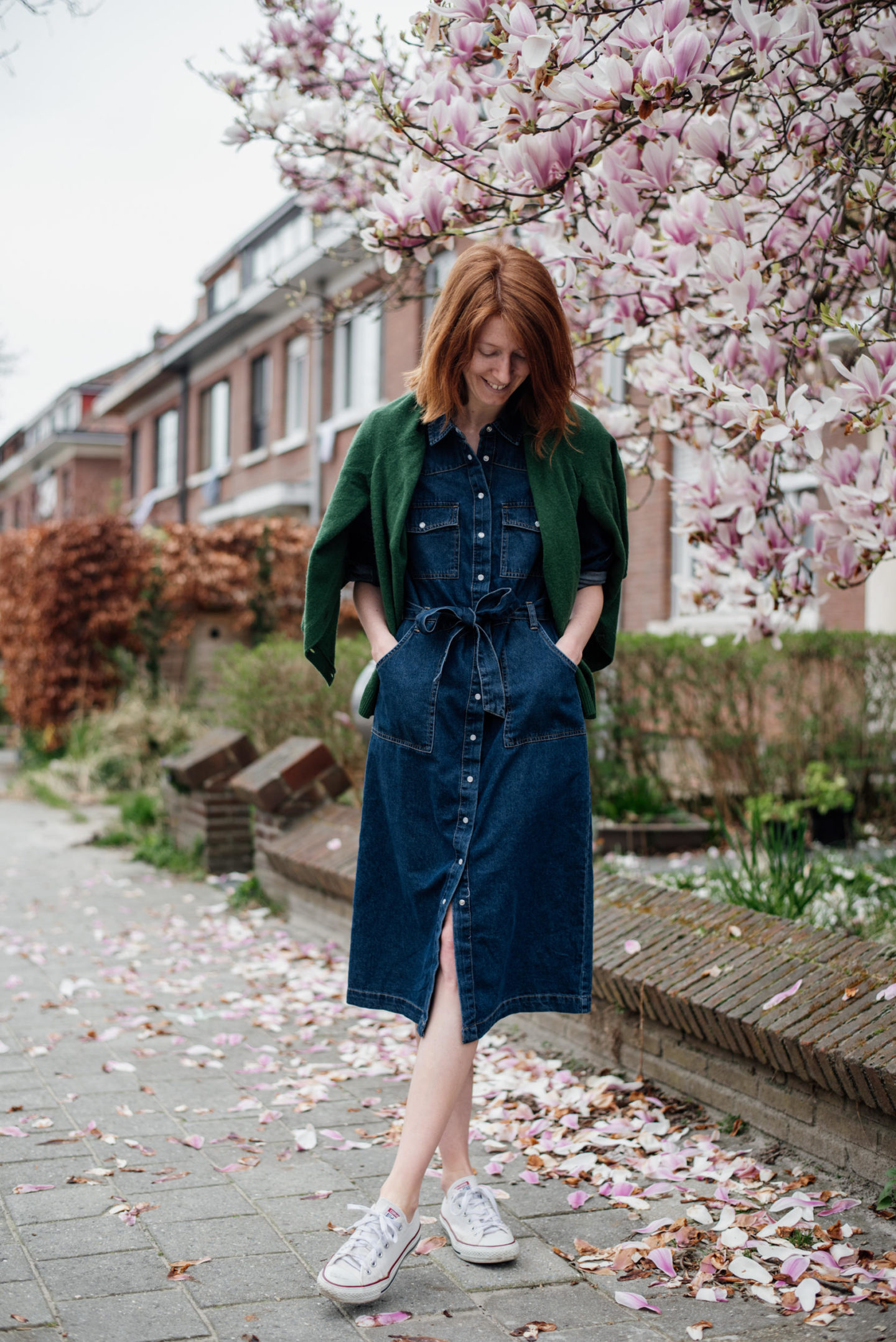 madewell denim dress + leopard loafers - Lauren Kay Sims