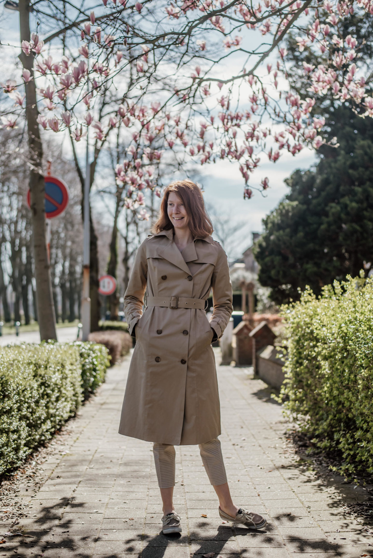 women's outfit with trench coat