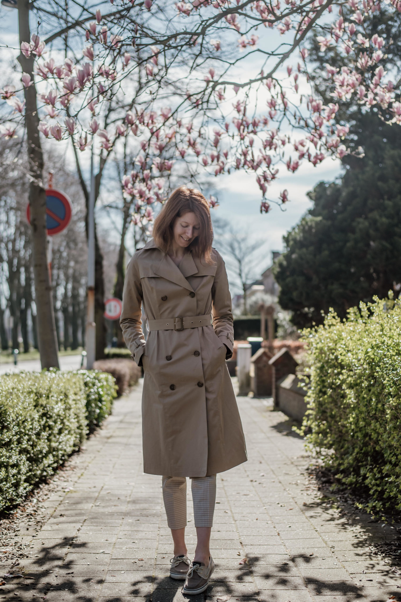 women's outfit with trench coat